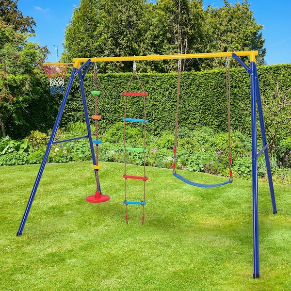 Gymax 4-in-1 Kids Swing Set Carbon Steel Swing Stand with