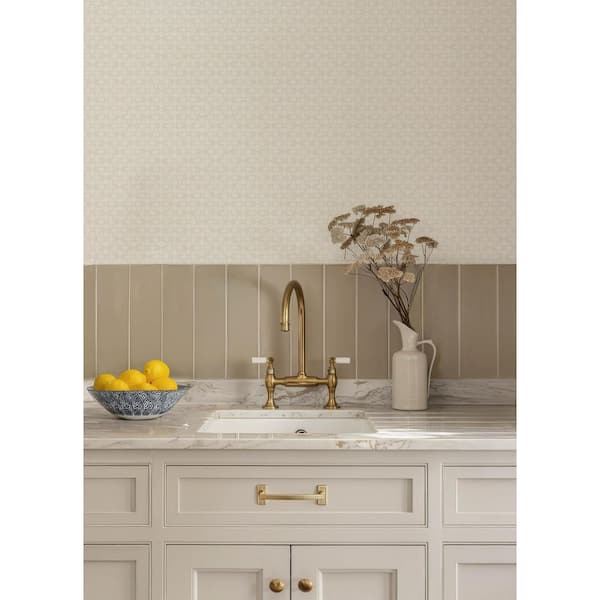 Phlox Beige Floral Stamp Wallpaper