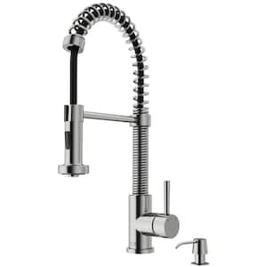 Edison Single Handle Pull-Down Sprayer Kitchen Faucet Set with Soap Dispenser in Stainless Steel