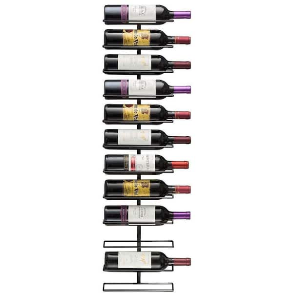 12 Bottle Black 10 in. Metal Wine Rack, Wall Mounted Wine Display for Home Bar, Kitchen, Dining Room