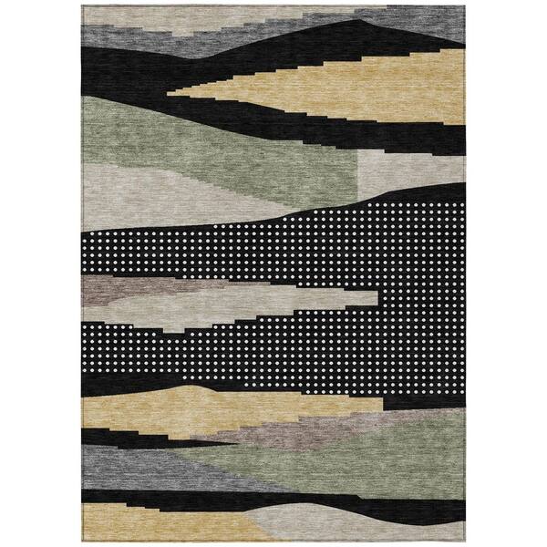 Chantille Machine Washable Indoor/Outdoor Abstract ACN2761 Black 10 ft. x 14 ft. Area Rug