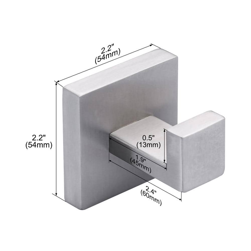 Brushed Nickel Square Base Wall Mounted Towel Hooks, Set of 4