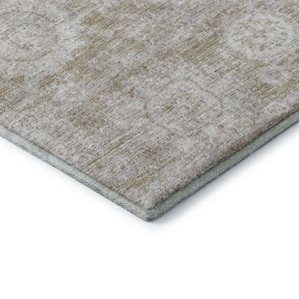 Mayfield Premium Machine Washable Indoor/Outdoor Geometric AMF634 Beige 8 ft. x 8 ft. Round Area Rug