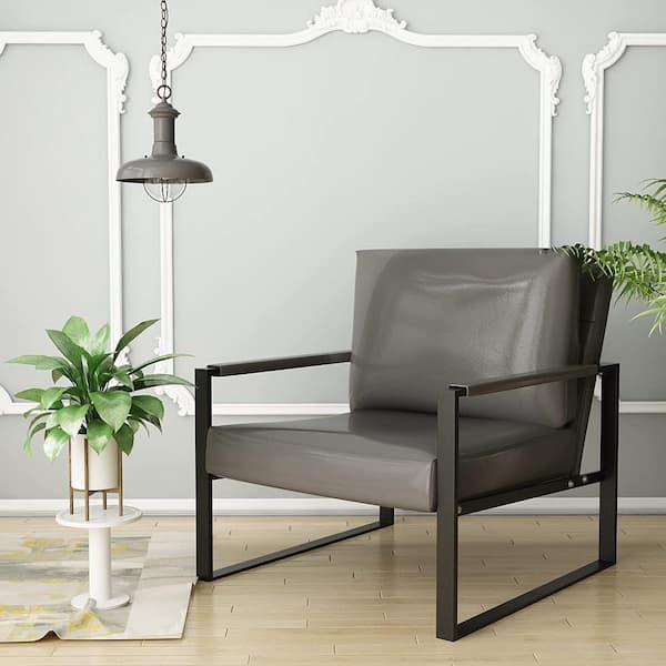 mieres Gray Mid-Century Style Faux Leather Upholstered