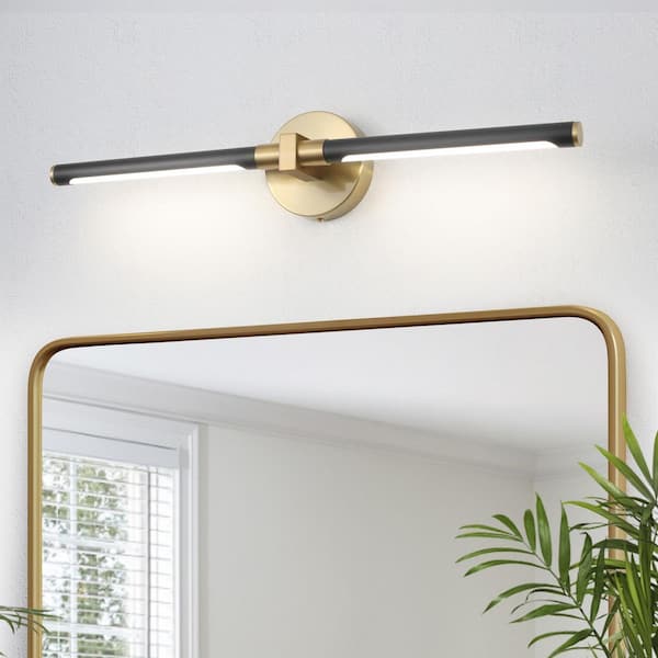 24 in. Modern Black and Gold LED Vanity Light, 11W 4000K Wall Mount Bathroom Mirror Light Fixture for Bathroom, Hallway