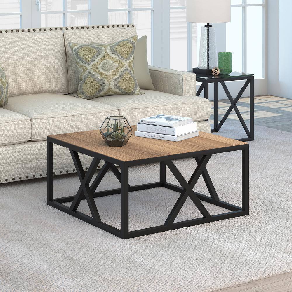 Jedrek 35'' Square Industrial Coffee Table in Blackened Bronze and Rustic Oak