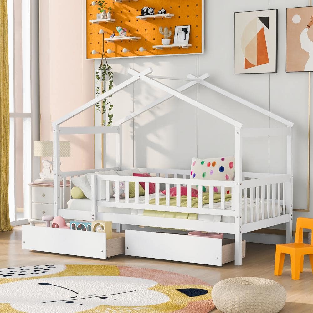 White Wood Frame Twin Size Platform Bed with 2 Drawers price history on PriceWatchPro