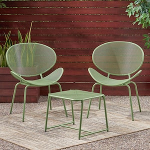 Elloree Matte Green 3-Piece Metal Outdoor Patio Conversation Seating Set