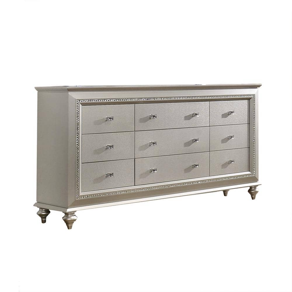 Acme Furniture Kaitlyn Champagne 9 Drawers 18 in. Wide Dresser without Mirror, Beige