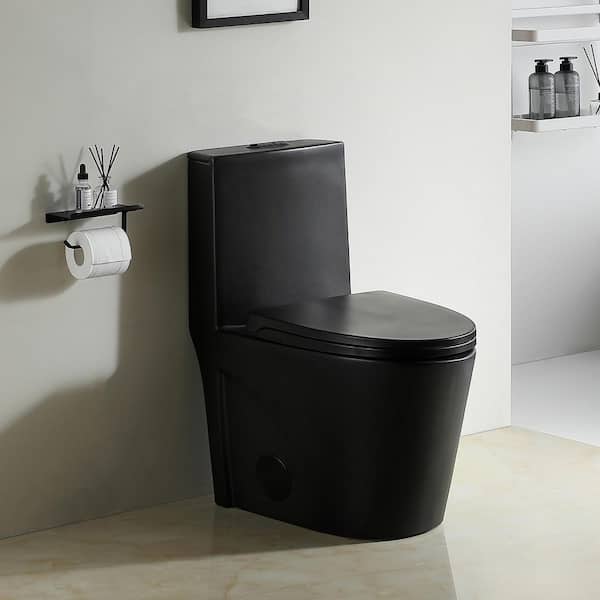 CATALINA 1.1/1.6 GPF Dual Tornado Flush Elongated 1-Piece Toilet in Matte Black with UF Soft Closing Seat Cover