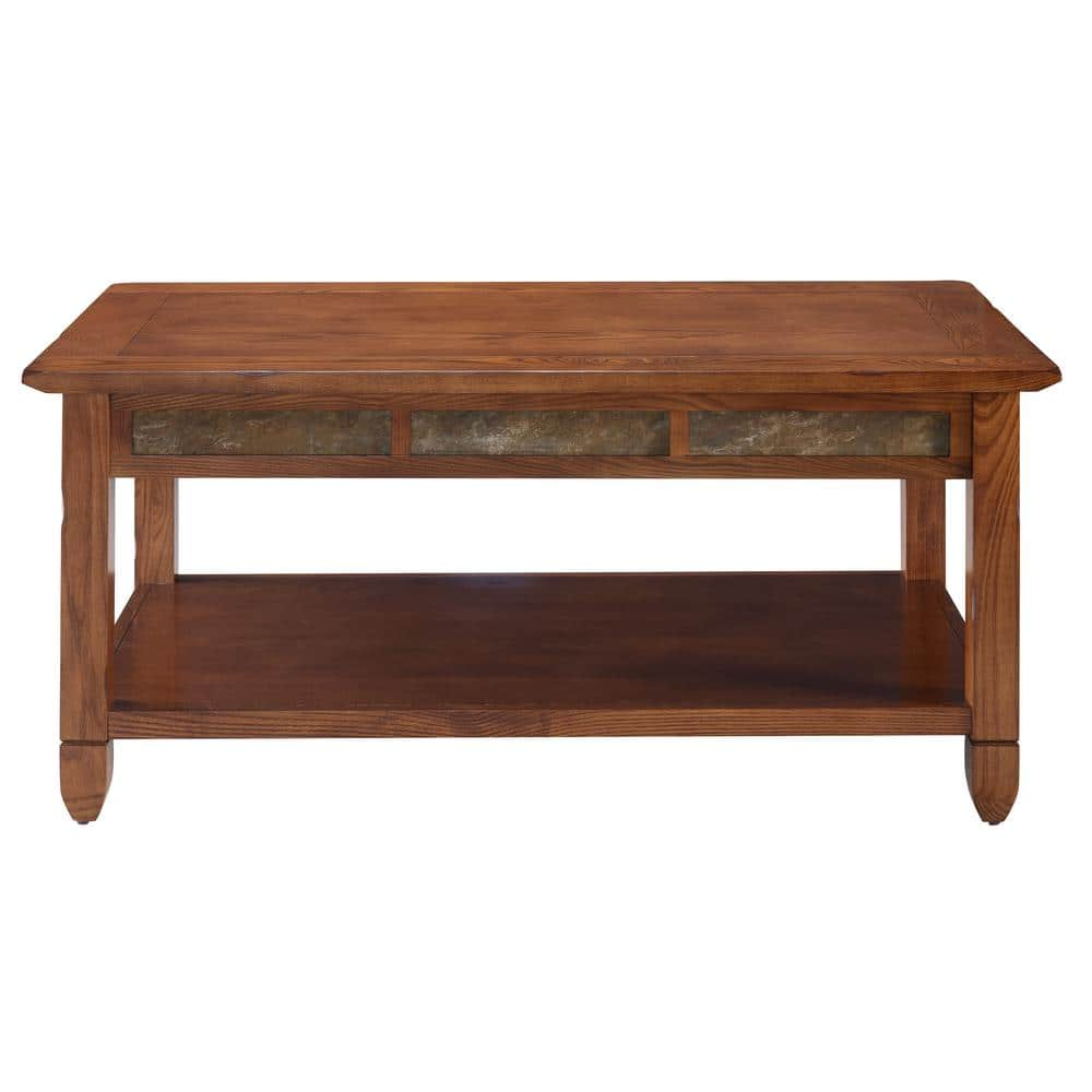 Leick Home Slatestone 44 in. L Rustic Oak Rectangle Wood Coffee Table ...