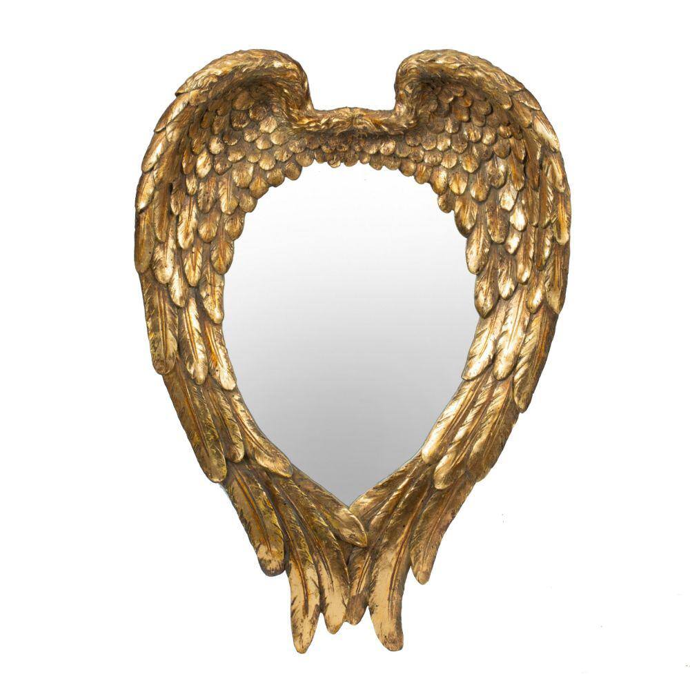 Benjara 3.4 in. W x 15.8 in. H Gold Classic Vintage Resin Frame Wall Mirror  with Heart Shaped Wings BM286127 The Home Depot