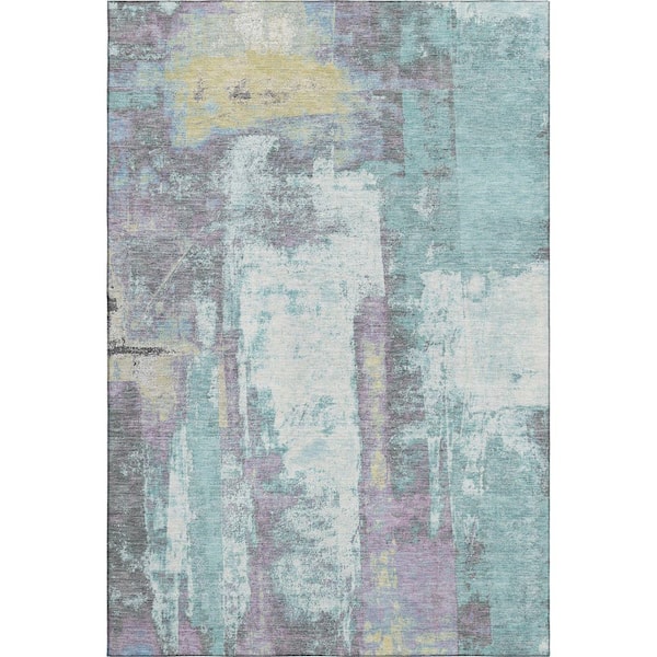 Mayfield Premium Machine Washable Abstract AMF1984 Teal 5 ft. x 7 ft. 6 in. Area Rug