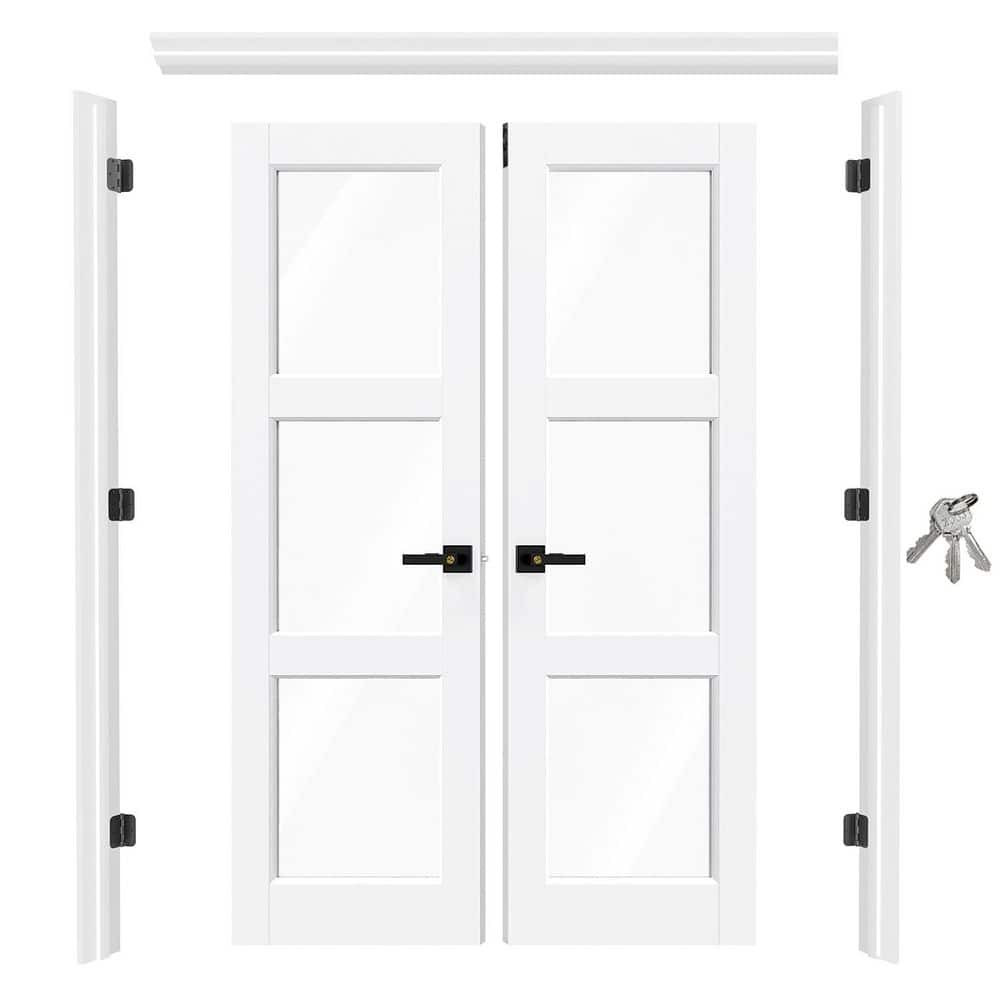 48 in. x 80 in. 3 Lite Clear Glass Primed Wood Door Assembly Required Door Kit with Quick Assemble Jamb, Lever & Latch price history on PriceWatchPro