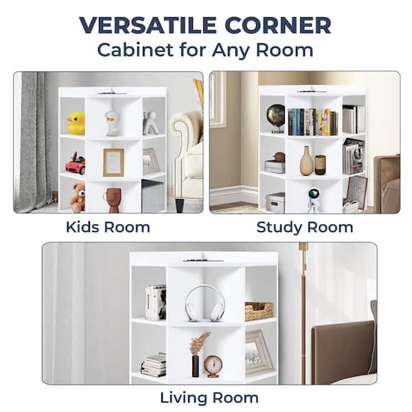 HOMESTOCK White Corner Cube Storage Cabinet for Small Spaces with