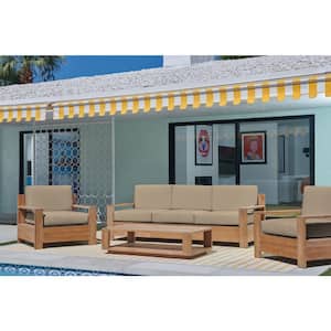 Lothair 4-Piece Teak Patio Conversation Deep Seating Set with Sunbrella Fawn Cushions