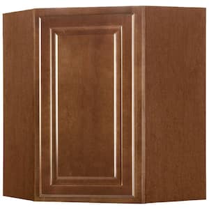 Hampton 24 in. W x 12 in. D x 30 in. H Assembled Diagonal Corner Wall Kitchen Cabinet in Cognac