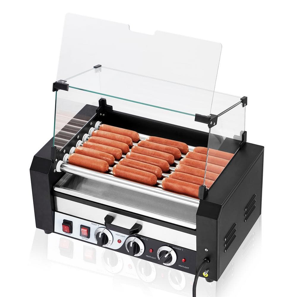 7 Rollers Hot Dog Roller 18 Sausage Capacity Grill Machine in Stainless Steel with Warming Drawer & Glass Hood Cover price history on PriceWatchPro