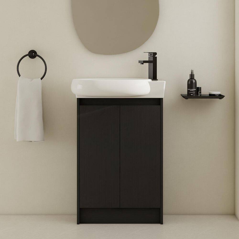 23 in. Single Sink Freestanding Black Bath Vanity with White Ceramic Top (Assembled), Adjustable Shelf, Sewer Cover price history on PriceWatchPro