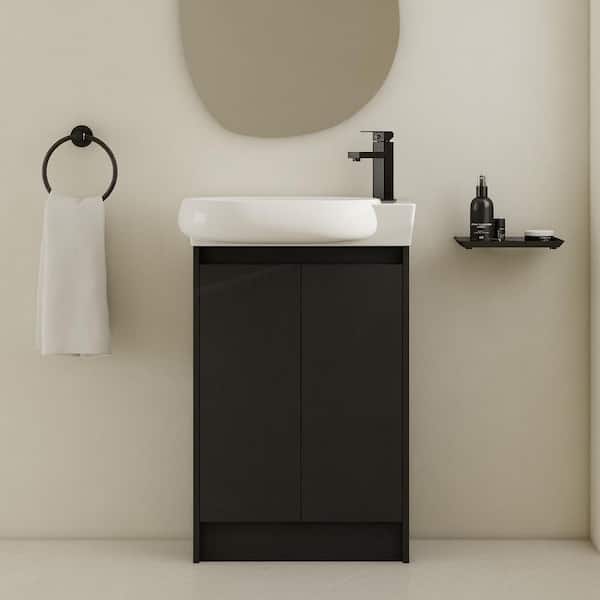 23 in. Single Sink Freestanding Black Bath Vanity with White Ceramic Top (Assembled), Adjustable Shelf, Sewer Cover