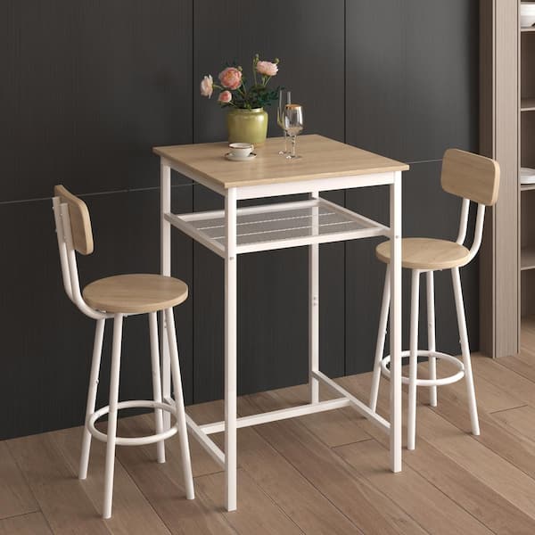 Tenleaf White 3-Piece Wood Outdoor Patio Bistro Set Dining Set with Backrest and Partitions