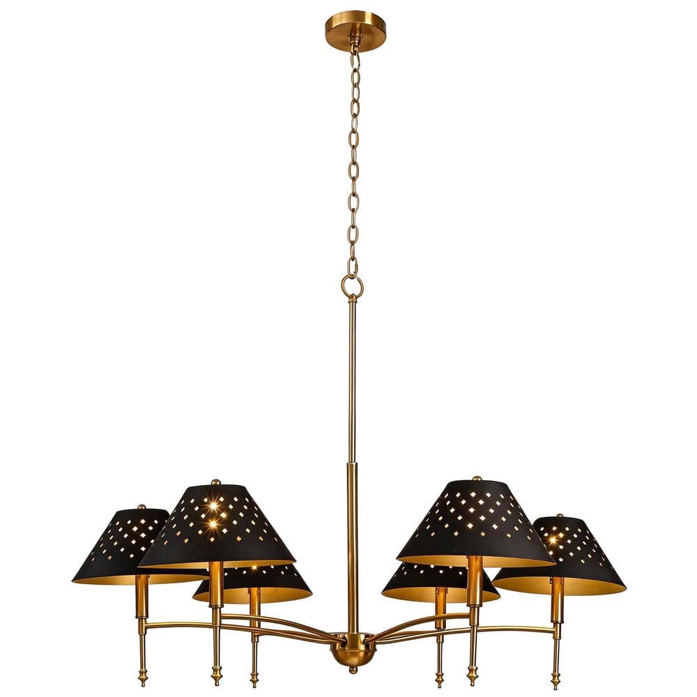 Daylyne 35 in. 6-Light Gold Chandelier with Matte Black Lampshade, Height Adjustable Pendant for Living Room Kitchen price history on PriceWatchPro