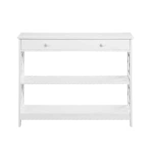 Town Square 39.5 in. L x 31.5 in. H White Rectangular Wood Console Table with 2-Shelves