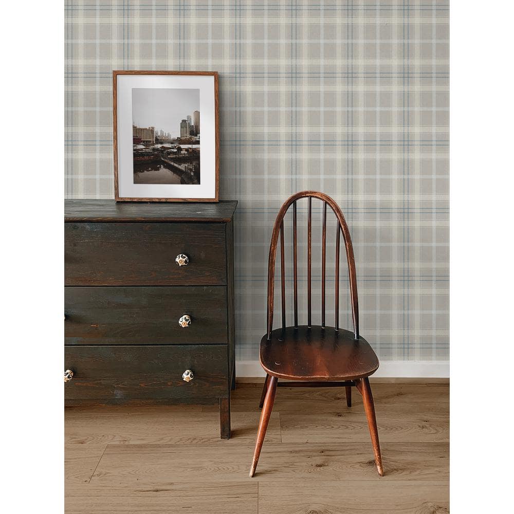 Argos Gray and Blue Plaid Self-Adhesive Vinyl Wallpaper