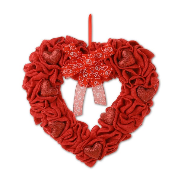 Glitzhome 17.75 in. H Valentine Fabric Heart Wreath 2019400013
