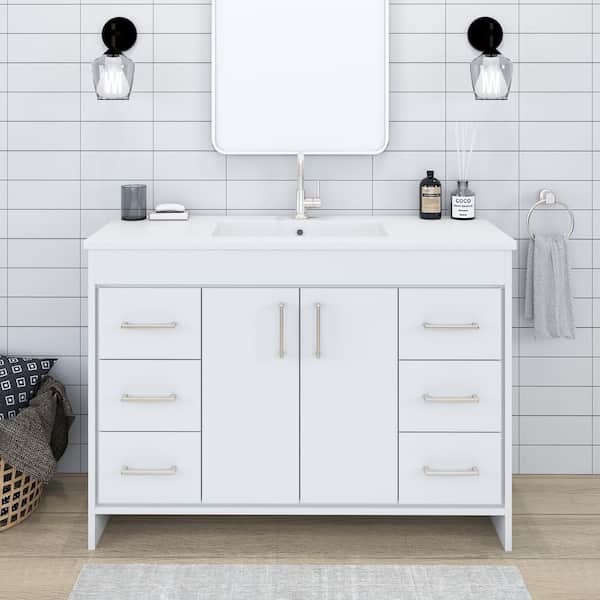 VOLPA USA AMERICAN CRAFTED VANITIES Rio 48 in. W x 19 in D Bath Vanity in White with Acrylic Vanity Top in White with White Basin