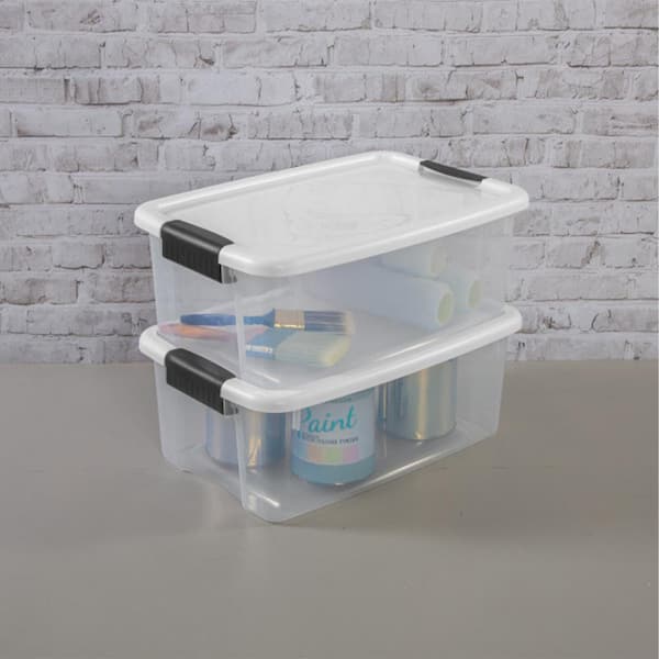 Sterilite 18 Qt Clear Plastic Stackable Storage Bin w/ White Latch Lid &  Reviews