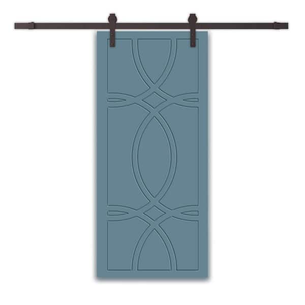 CALHOME 30 in. x 96 in. Dignity Blue Stained Composite MDF Paneled Interior Sliding Barn Door with Hardware Kit