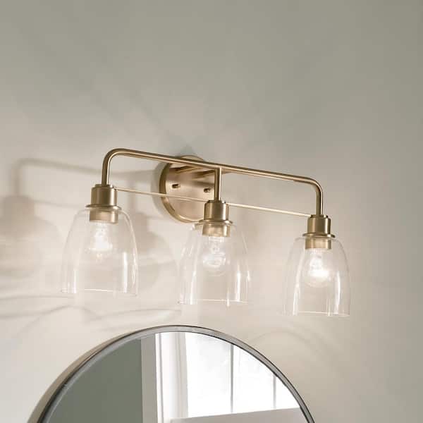Meller 24.25 in. 3-Light Champagne Bronze Vintage Bathroom Vanity Light with Clear Glass