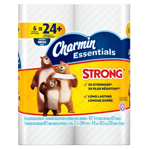 Charmin Essentials Strong Toilet Paper (6 Mega Rolls) 003077204515