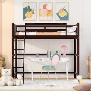 Twin Size High Loft Bed with Ladder for Kids Bedroom,Solid Wood Bed Frame with Guardrails,Space Saving Design,Espresso