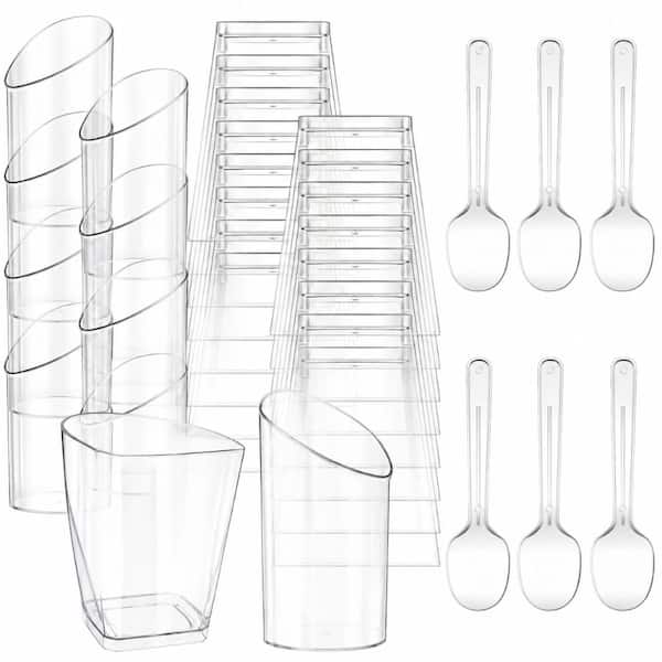 300-Piece Clear Plastic Mini Dessert Cups with Spoons 3 oz and 5 oz Slanted Round and Square Bulk Party Set