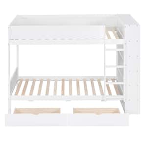 White Twin Over Twin Bunk Bed With 2-Drawers and Multi-Layer Cabinet