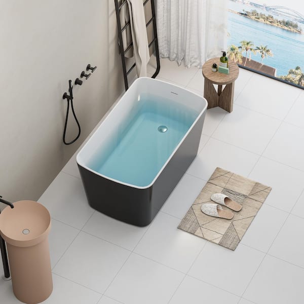49 in. L x 28 in. W Acrylic Freestanding Sit-In Japanese Soaking Bathtub Hot Tub with Chrome Overflow and Drain in Black