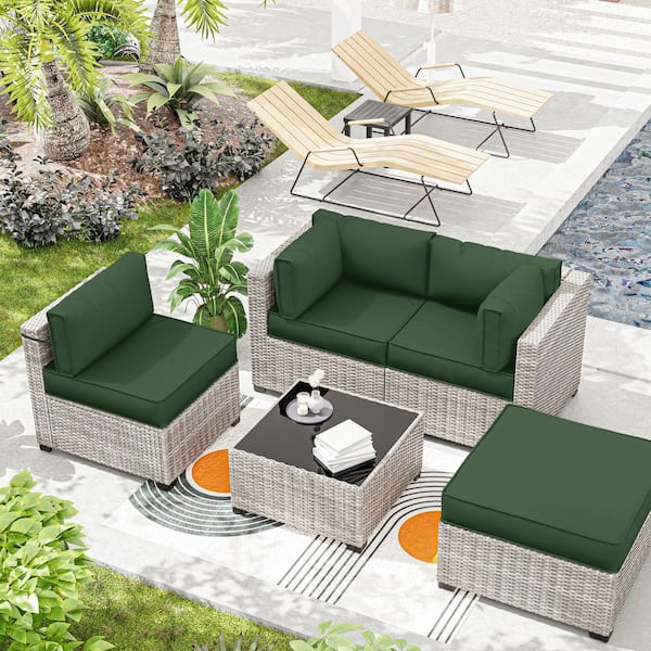 25.6 in. x 25.6 in. x 4 in. (9-Piece) Deep Seating Outdoor Sectional Cushion Green