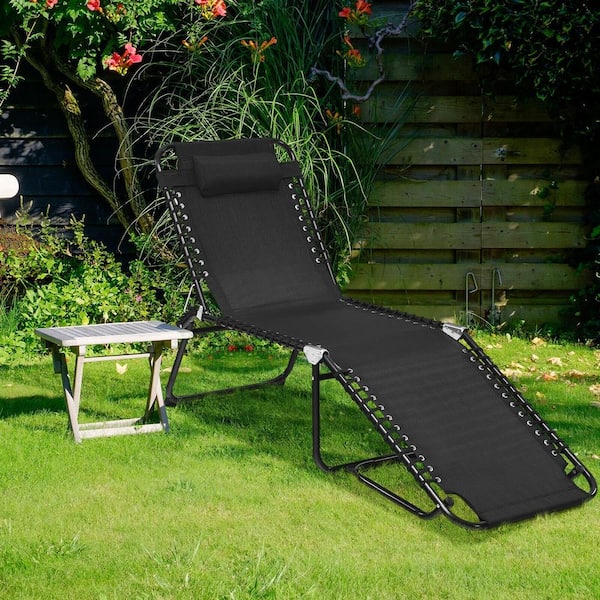 WELLFOR Black Folding Metal Patio Beach Lounge Chair Adjustable