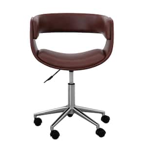 Modern PU Leather Office Chair with Adjustable Ergonomic Seat, Swivel Base, Brown/Chrome