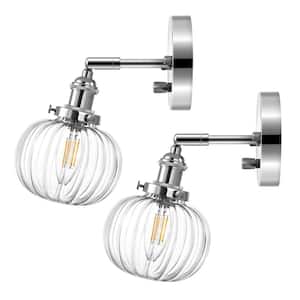 1-Light Nickel Wall Sconces Glass Wall Lamp Lighting Fixtures with Pumpkin Shade (2-Pack)