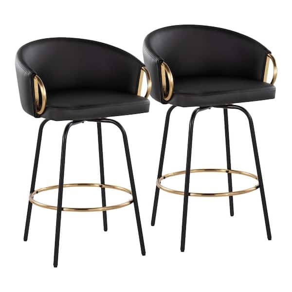 Lumisource Claire 25.75 in. Black Faux Leather and Black Metal Fixed-Height Counter Stool (Set of 2)