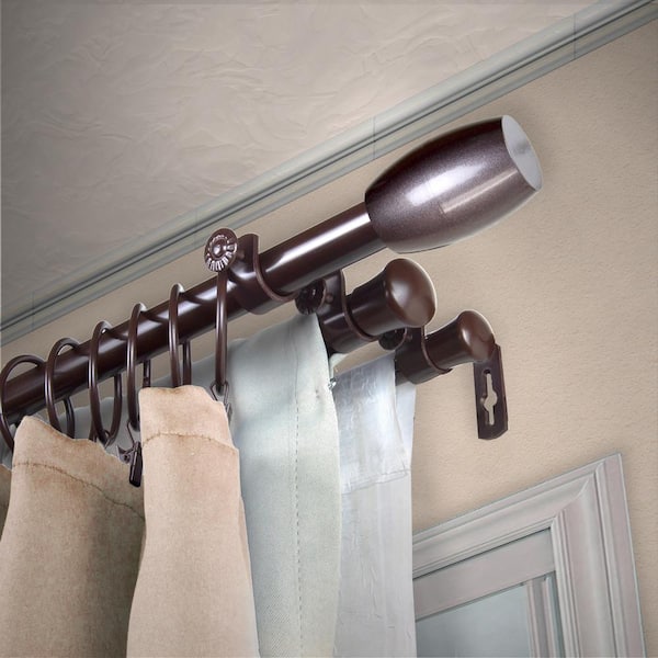 EMOH 13/16" Dia Adjustable 48" to 84" Triple Curtain Rod in Cocoa with Evie Finials