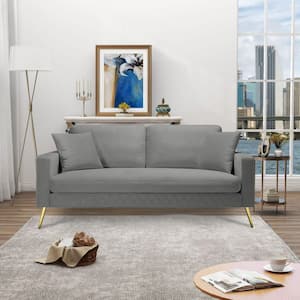 72.4 in. Gray Velvet 2-Seater Loveseat with Removable Cushion and Gold Metal Legs