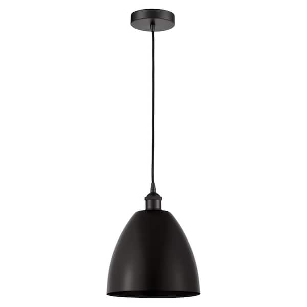 Edison Dome 100-Watt 1-Light Matte Black Standard Mini Pendant Light with Metal Shade