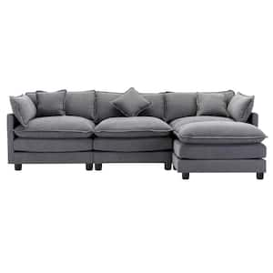 112.2 in Wide Square Arm Chenille L-Shaped Modern Upholstered Sofa in Gray