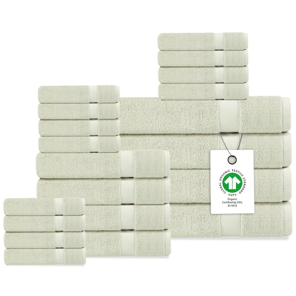 Delara Delara Green Tint Solid 100% Organic Cotton Luxuriously Plush Towel Set 20-Pieces