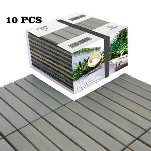 12 in. x 12 in. Gray Square Acacia Wood Interlocking Flooring Tiles Striped Pattern Pack of 10 Tiles
