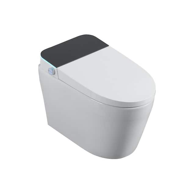 Elongated Smart Toilet Bidet in White with Foot Sensor, Remote, Rear/Lady Wash, Heated Seat, Warm Air Dryer, LED Display